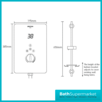 Bristan Bliss White Gloss Digital Display Electric Shower & Riser Kit 8.5Kw-9.5Kw-10.5kw Power