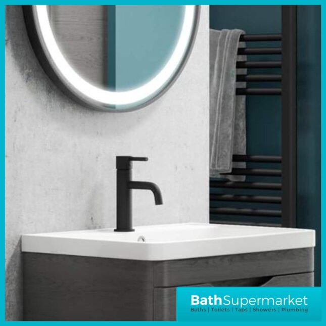 Refresh Round Matt Black Basin Mono Tap-Clicker Waste