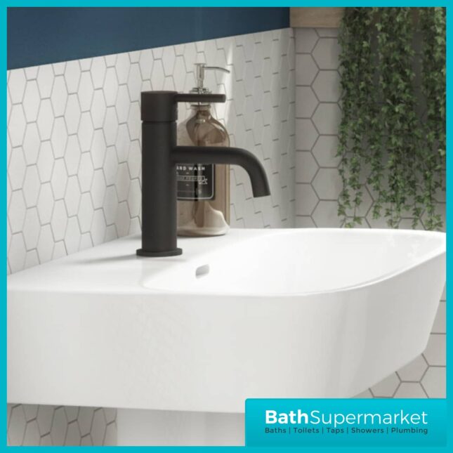 Refresh Round Matt Black Basin Mono Tap-Clicker Waste
