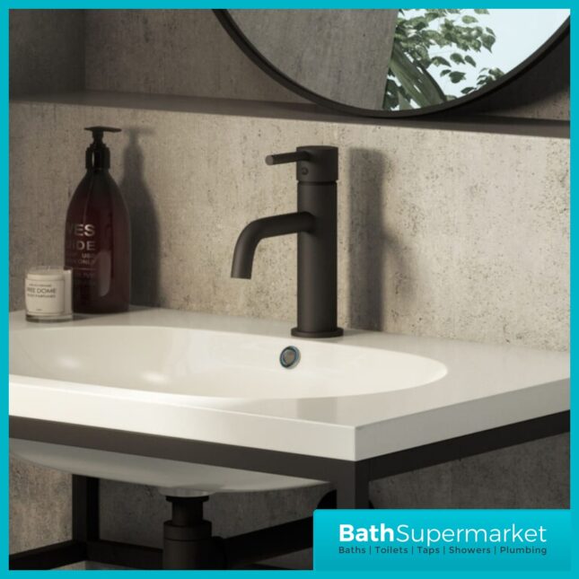 Refresh Round Matt Black Basin Mono Tap-Clicker Waste