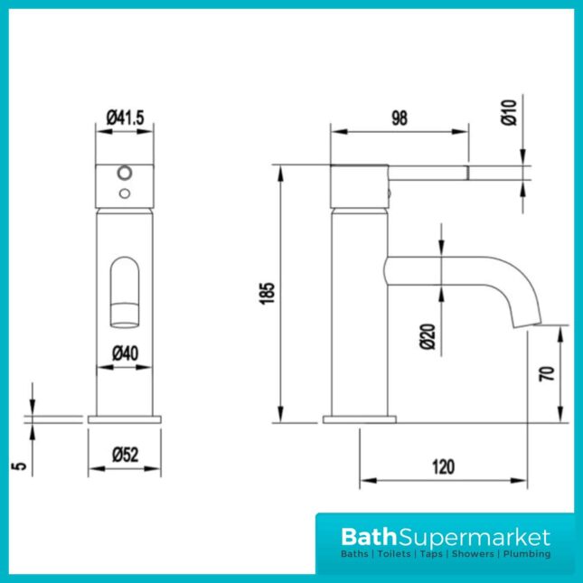 Refresh Round Matt Black Basin Mono Tap-Clicker Waste