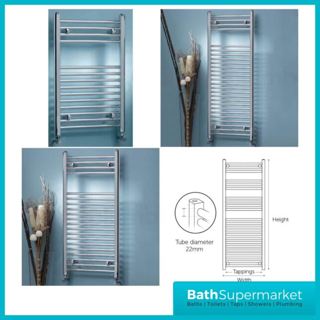 K-Rail Chrome Straight Towel Rail 300mm Wide - Various Heights