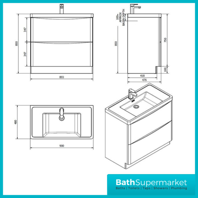 Cassellie Bali 900MM Grey Floor Standing Unit | GRYFSC894A