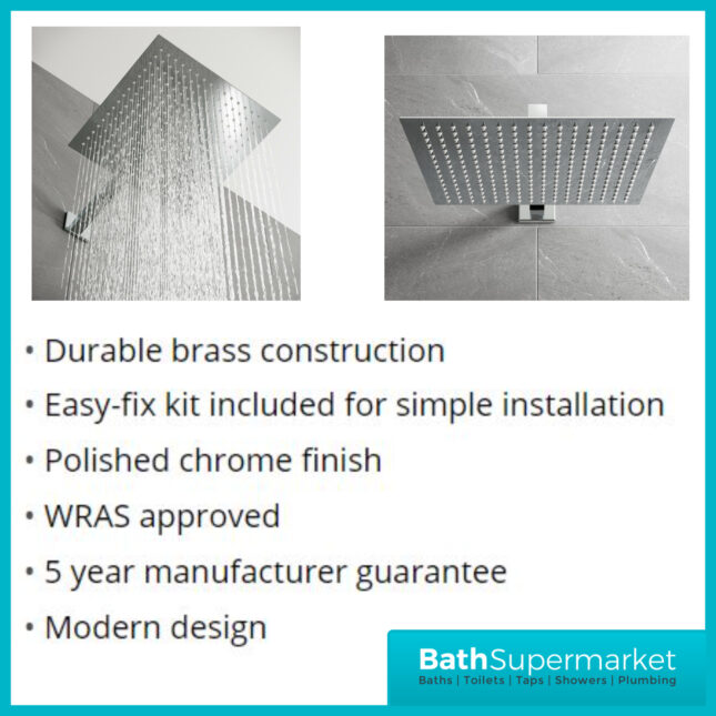 Square 300mm Slimline Drench Shower Head Chrome - Image 5