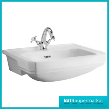 Carlton Traditional White Gloss Semi Recessed 1 Tap Hole Basin 560mm