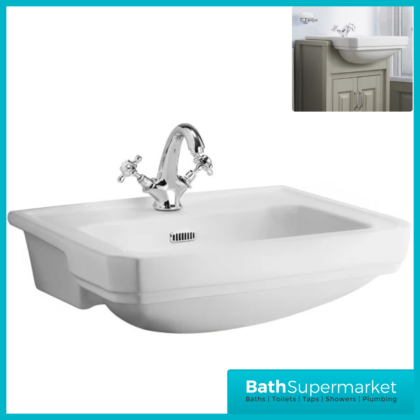 Carlton Traditional White Gloss Semi Recessed 1 Tap Hole Basin 560mm