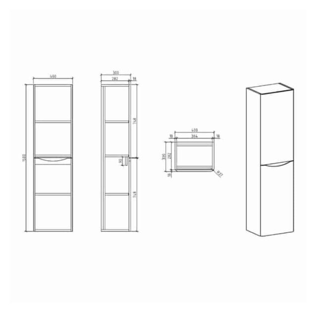 Cassellie Bali Graphite Oak Wall Mounted Tall Storage Unit-1500mm - Image 4