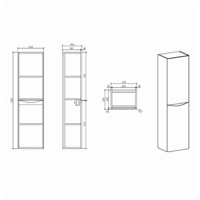 Cassellie Bali Grey Wall Mounted Tall Storage Unit-1500mm - Image 3
