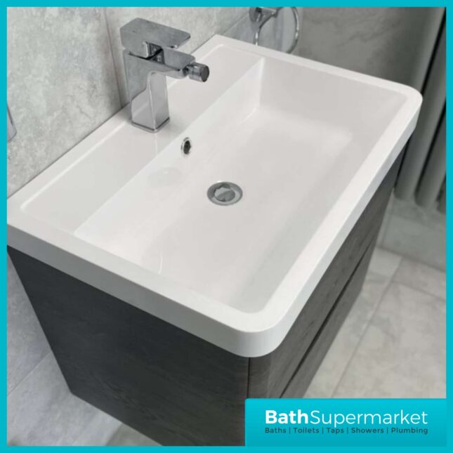 Cassellie Bali Graphite Oak Wall Mounted Unit & Basin 600mm