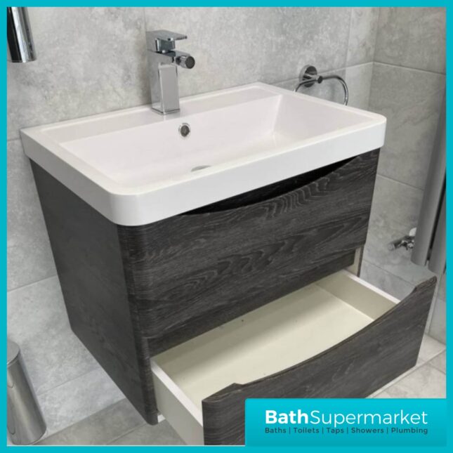 Cassellie Bali Graphite Oak Wall Mounted Unit & Basin 600mm
