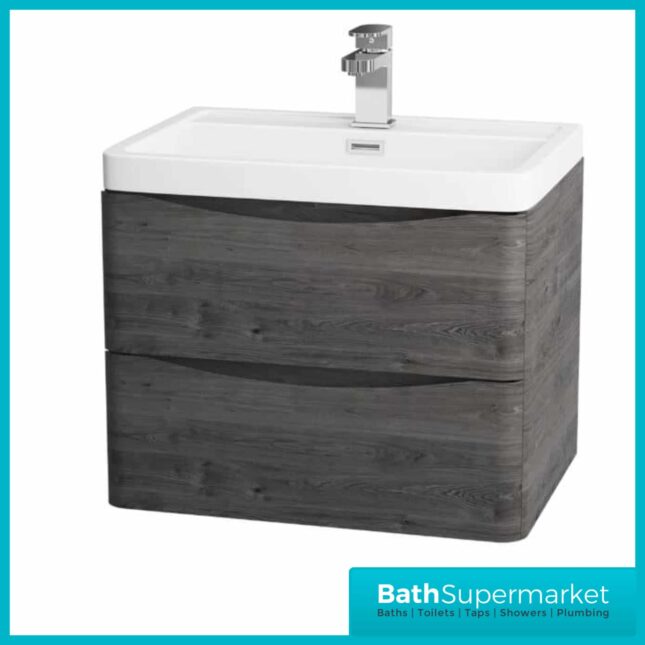Cassellie Bali Graphite Oak Wall Mounted Vanity Drawer Unit & Basin 600mm - Image 3
