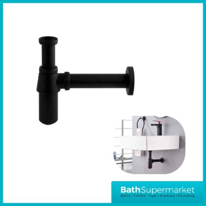 Matte Black Bottle Trap Round Shaped Trap Includes 300mm Outlet Pipe