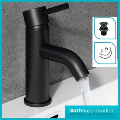 Refresh Round Matt Black Basin Mono Tap-Clicker Waste