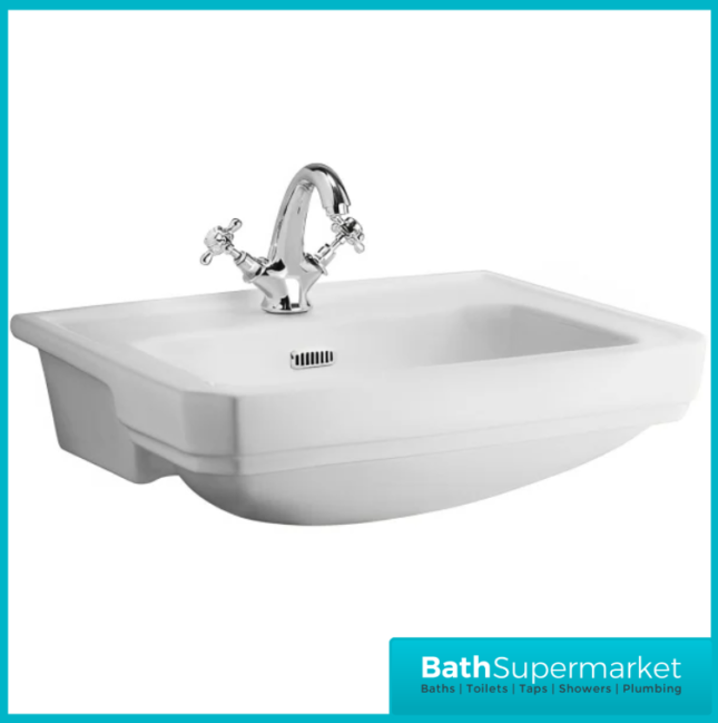 Carlton Traditional White Gloss Semi Recessed 1 Tap Hole Basin 560mm