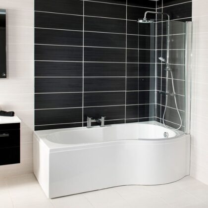 Titan 1700mm P Shape Shower Bath-Left-Right Hand- Single Screen