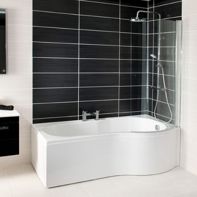 Titan 1700mm P Shape Shower Bath-Left-Right Hand- Single Screen