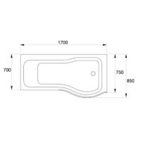 Titan 1700mm P Shape Shower Bath-Left-Right Hand- Single Screen - Image 2