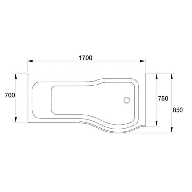 Titan 1700mm P Shape Shower Bath-Left-Right Hand- Single Screen - Image 2