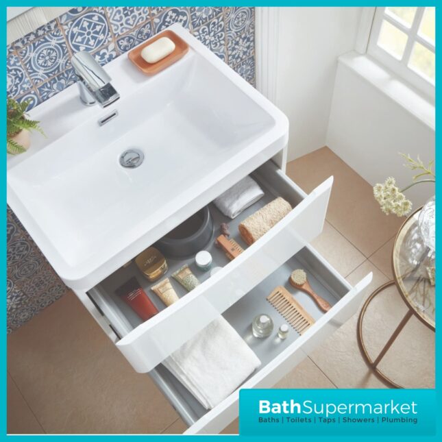 Sognare Cella White Gloss Wall Hung Vanity Unit & Basin 600mm