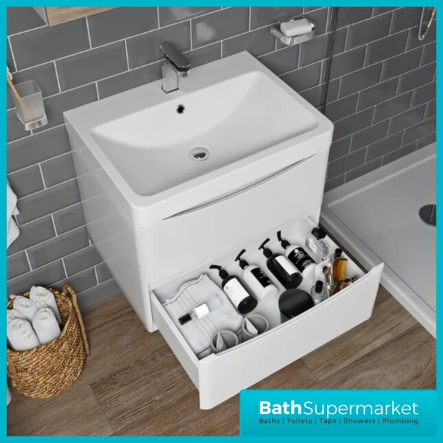 Sognare Bella White Gloss Wall Hung Vanity Unit & Basin 600mm - Image 7