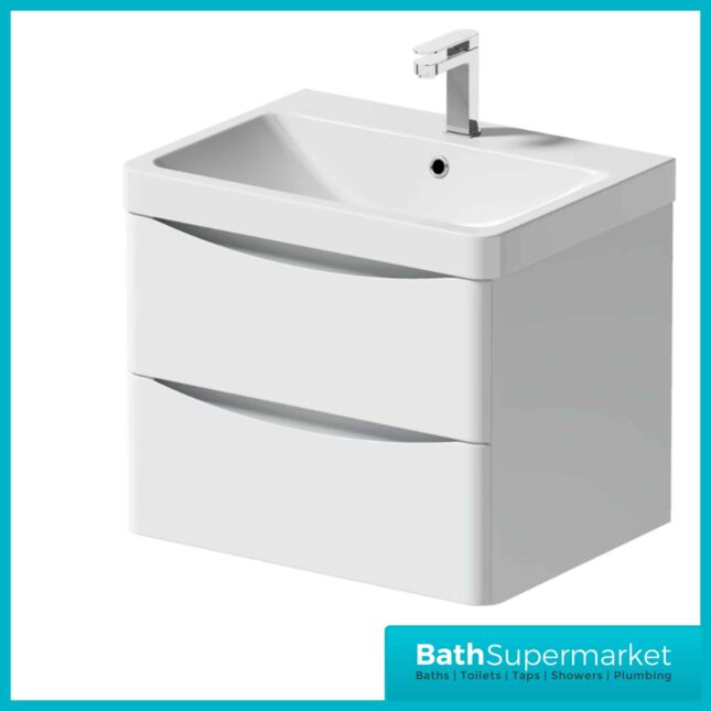 Sognare Bella White Gloss Wall Hung Vanity Unit & Basin 600mm - Image 2