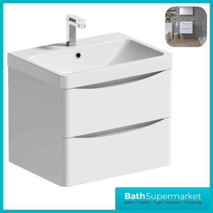 Sognare Cella White Gloss Wall Hung Vanity Unit & Basin 600mm
