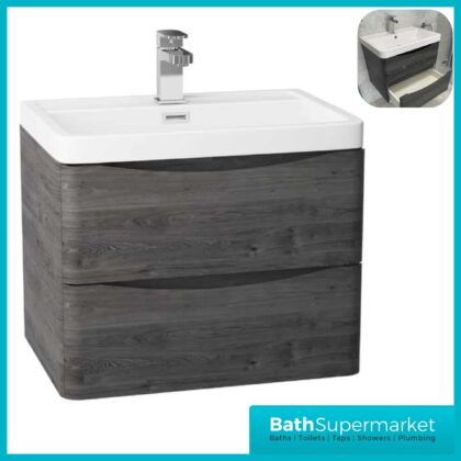 Cassellie Bali Graphite Oak Wall Mounted Unit & Basin 600mm