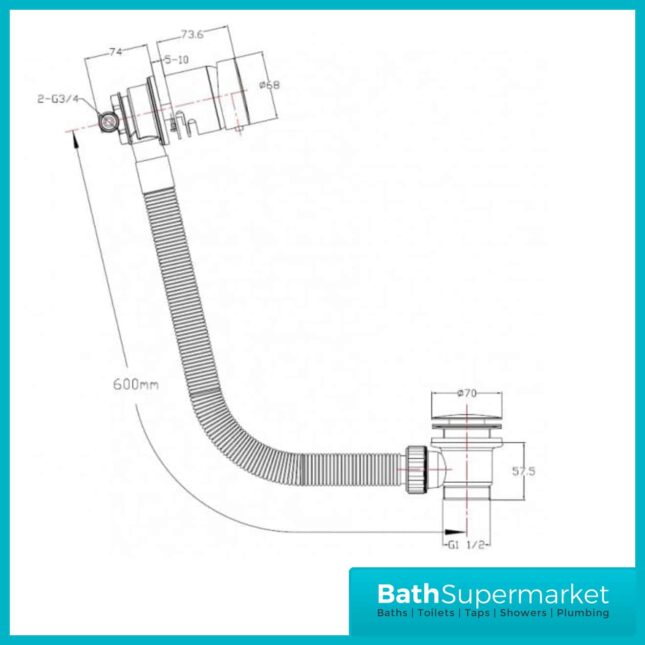 Freeflow Chrome Bath Filler-Pop-Up Waste & Overflow