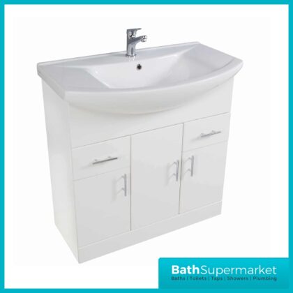 Manza Gloss White Vanity Unit And Ceramic Basin 850mm
