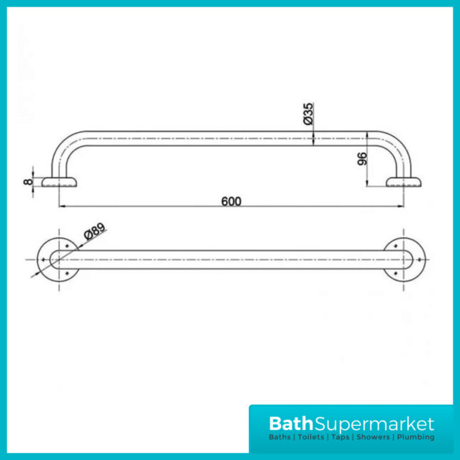 Access Dark Blue Steel Mobility Straight Grab Bar Rail 600mm
