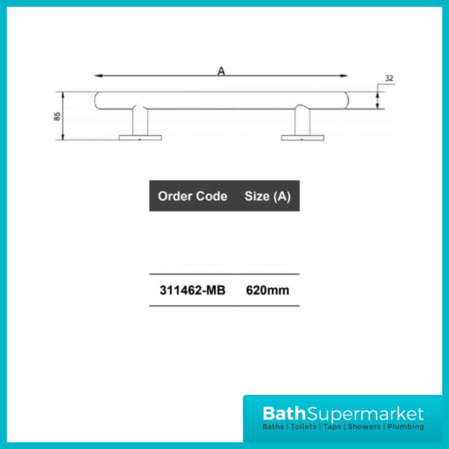 Nymas Matt Black Luxury Curved Stainless Steel Grab Rail 620mm - Image 5