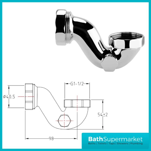 Luxury Polished Chrome Bath P Trap Exposed Shallow