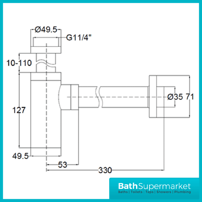 Matte Black Bottle Trap Round Shaped Trap Includes 300mm Outlet Pipe - Image 2