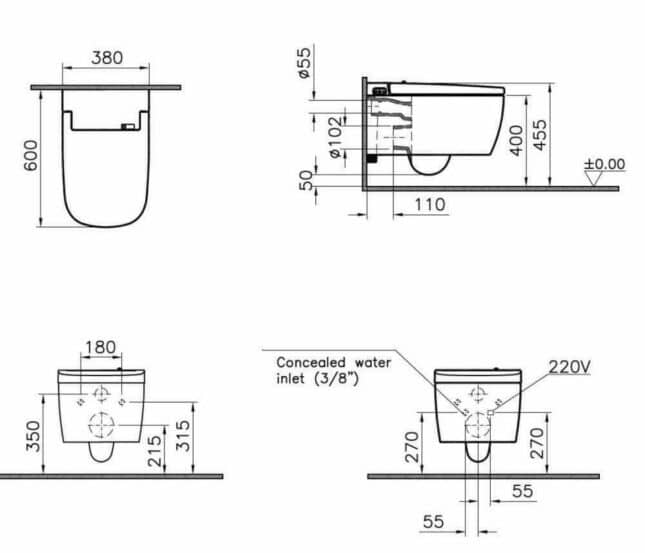 Vitra V-Care Intelligent Smart Wall Hung Pan, Rimless Essential WC & Seat - Image 8