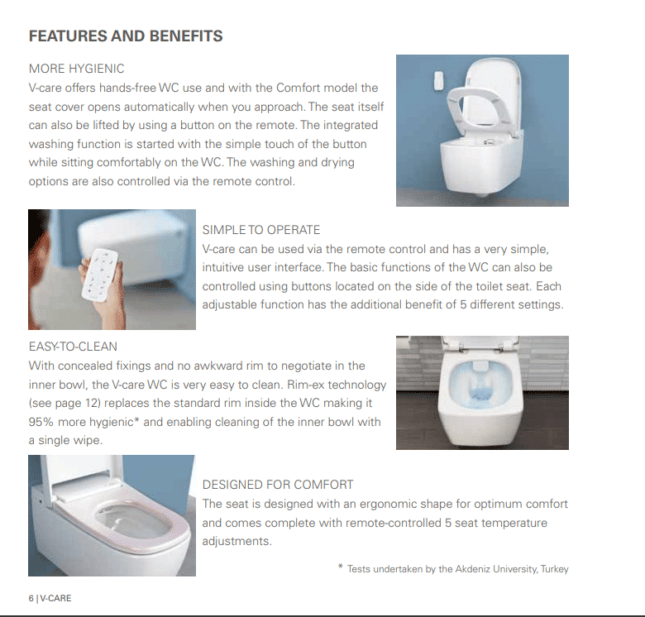 Vitra V-Care Intelligent Smart Wall Hung Pan, Rimless Essential WC & Seat - Image 11