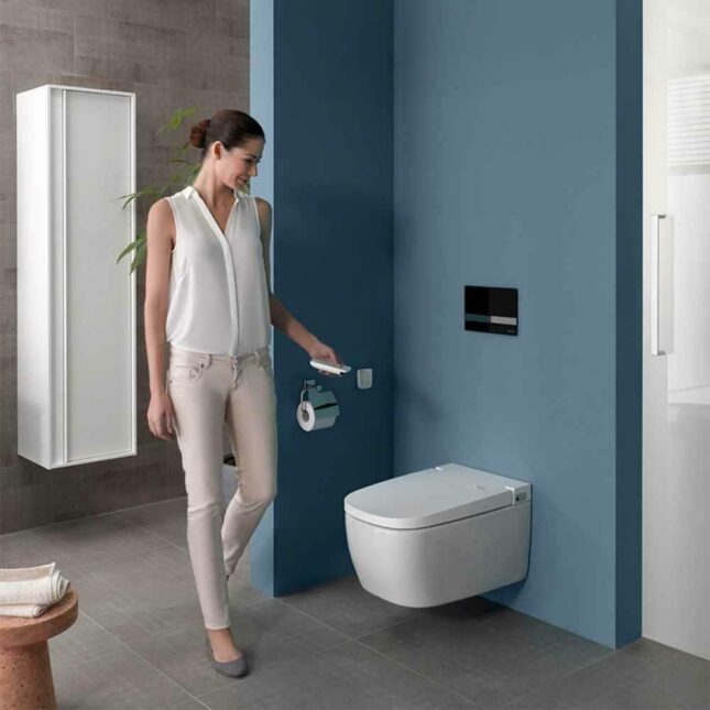 Vitra V-Care Intelligent Smart Wall Hung Pan, Rimless Essential WC & Seat - Image 2