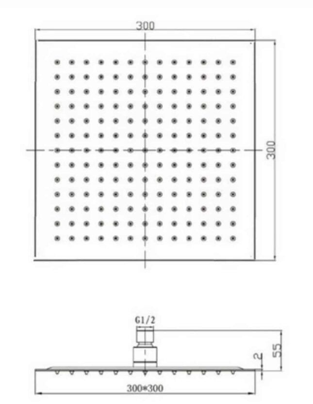Square 300mm Slimline Drench Shower Head Chrome - Image 3