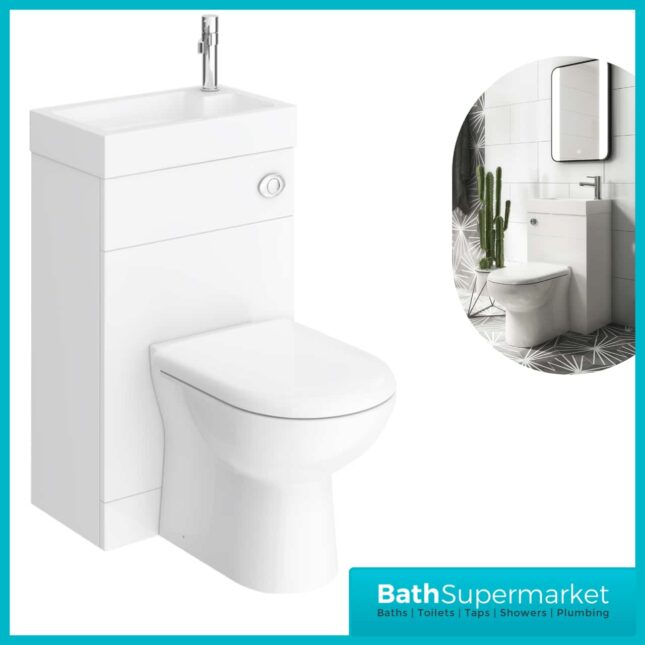 Caroni White Space Saving Toilet with Sink on Top 500mm