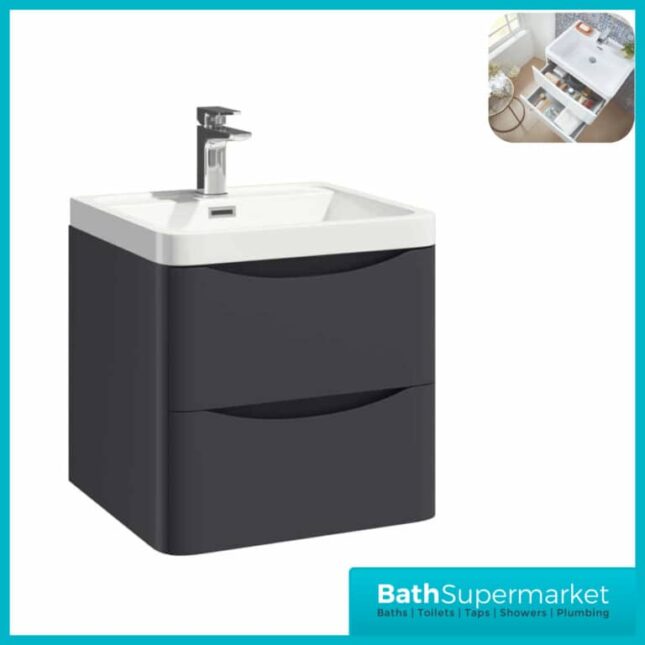 Sognare Cella Matt Grey Wall Hung Vanity Drawer Unit & Basin 500mm Width - Image 5