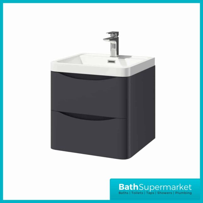 Sognare Matt Grey Wall Hung Vanity Drawer Unit & Basin 500mm Width