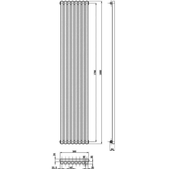 Vertical Designer Radiator - Anthracite - 1800 x 360mm - HLA96