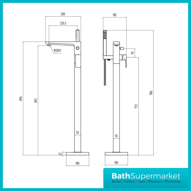Sognare Muro Black Freestanding Bath Shower Mixer - Image 3