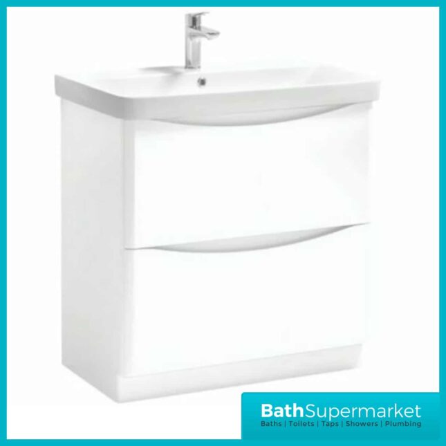 Arc White Gloss Floorstanding Drawer Vanity Unit & Ceramic Basin 800mm Width