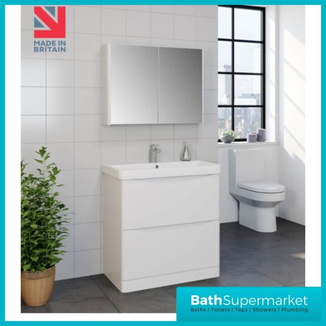 Arc White Gloss Floorstanding Drawer Vanity Unit & Ceramic Basin 800mm Width
