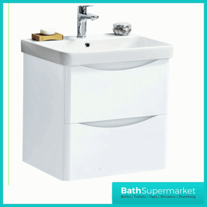 Arc White Gloss Wall Mounted Drawer Vanity Unit & Ceramic Basin 600mm Width