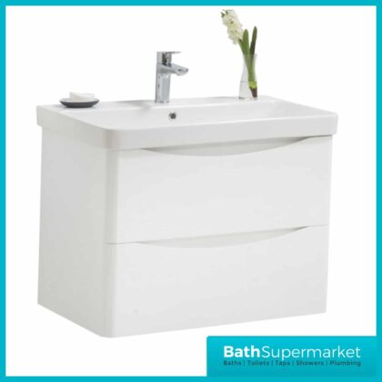 Arc White Gloss Wall Mounted Drawer Vanity Unit & Ceramic Basin 800mm Width