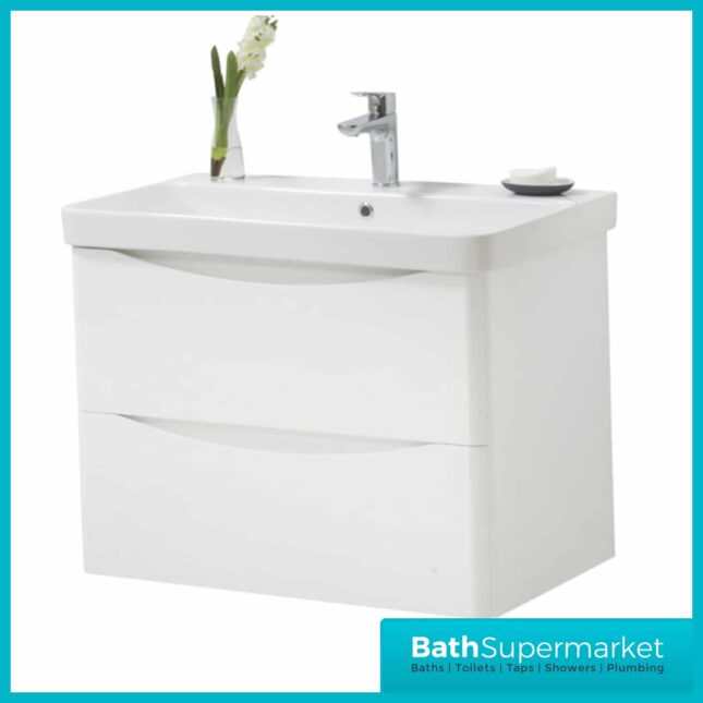 Kartell Arc White Gloss Wall Mounted Drawer Unit 800mm & Basin - Image 3