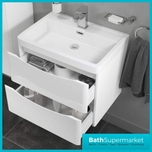 Kartell Arc White Gloss Wall Mounted Drawer Unit 600mm & Basin - Image 3