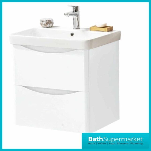 Kartell Arc White Gloss Wall Mounted Drawer Unit 600mm & Basin - Image 2