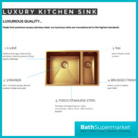 Ellsi Elite Brushed Brass 1.5 Undermounted Or Inset Kitchen Sink 670mm x 440mm With Waste